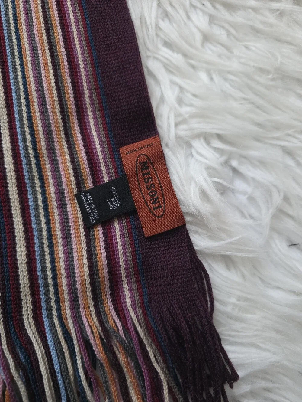 Missoni Plum Multi-Stripe Wool Blend Scarf
